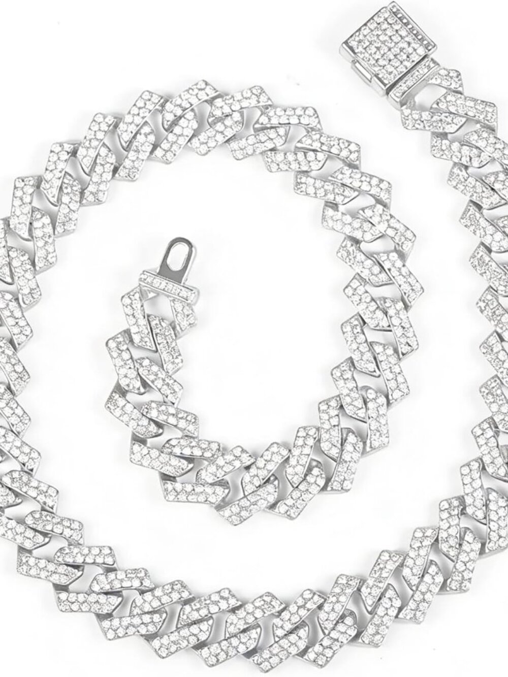 Cuban Link Chain Mens Iced Out Miami Cuban Necklace Silver Bling Diamond Hip Hop